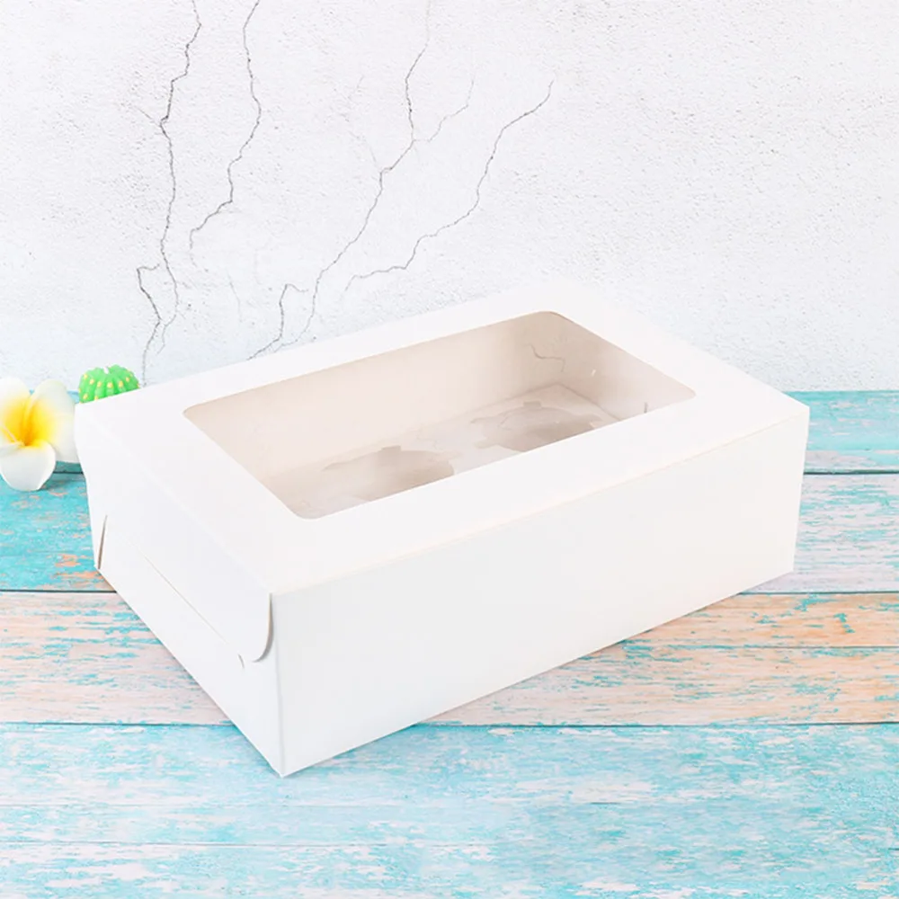 

20pcs 4-grids Kraft Paper Food Package Boxes Transparent Baking Boxes Egg Tart Trays Muffin Boxes with Inserts Tray (White 4-gri