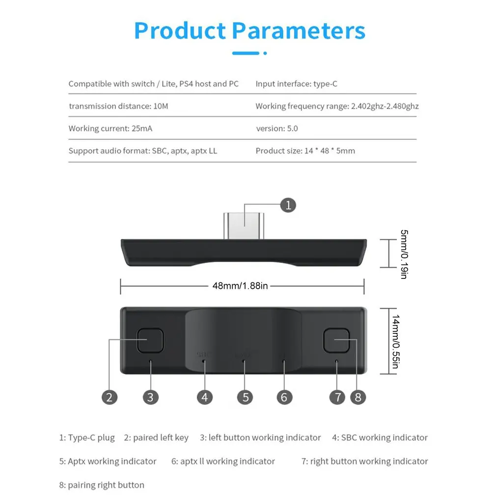 

Audio Transmitter 5.0 Wireless Adapter Transmission Audio Synchronization For Nintend For Switch For Switch Lite PC For PS4