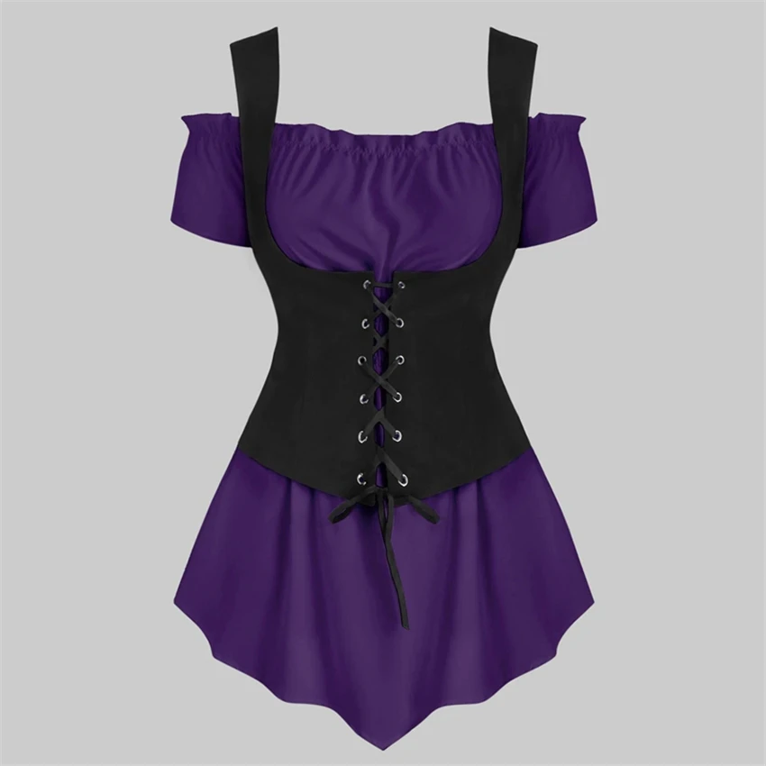 Средневековый стимпанк комплект одежды из 2 предметов для женщин рубашка с