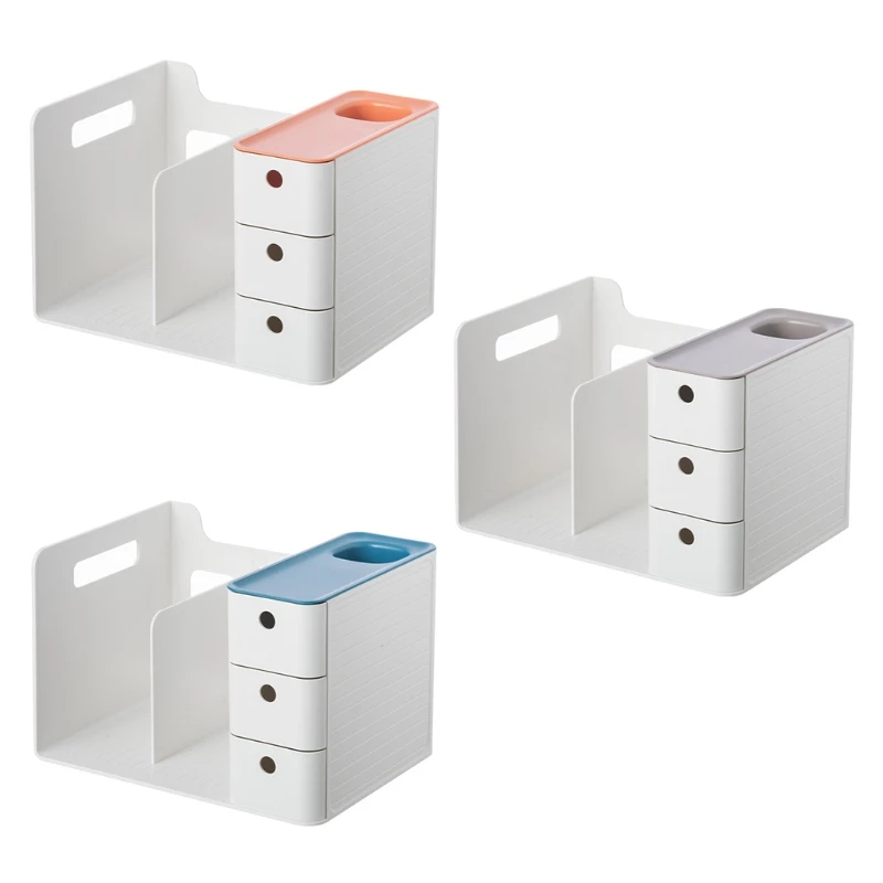 

Multi-purpose Stationery Holder Rack with 2 Grids 1 Pen Holder 3 Drawers Large Capacity for Bathroom Dresser Countertop