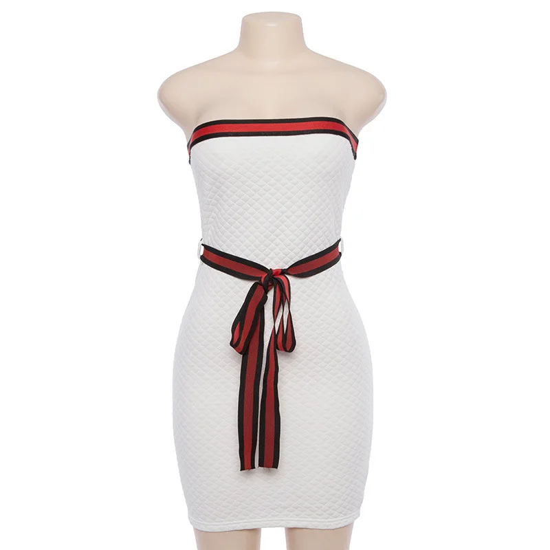 

Spring Autumn New Women's Strapless Solid Dress Print Sexy Mini Pencil Dresses Bandage Dresses White Dress