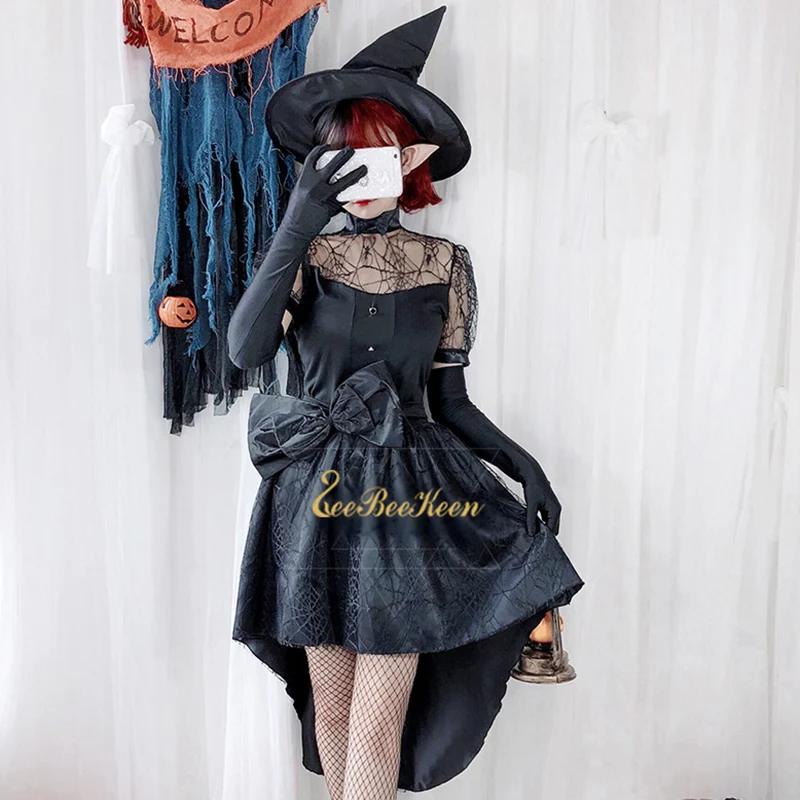 Женский костюм ведьмы на Хэллоуин черное готическое платье-смокинг для косплея |