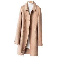 2021 autumn winter new twill double sided wool coat womens mid length high end slim suit over the knee pure wool woolen coat