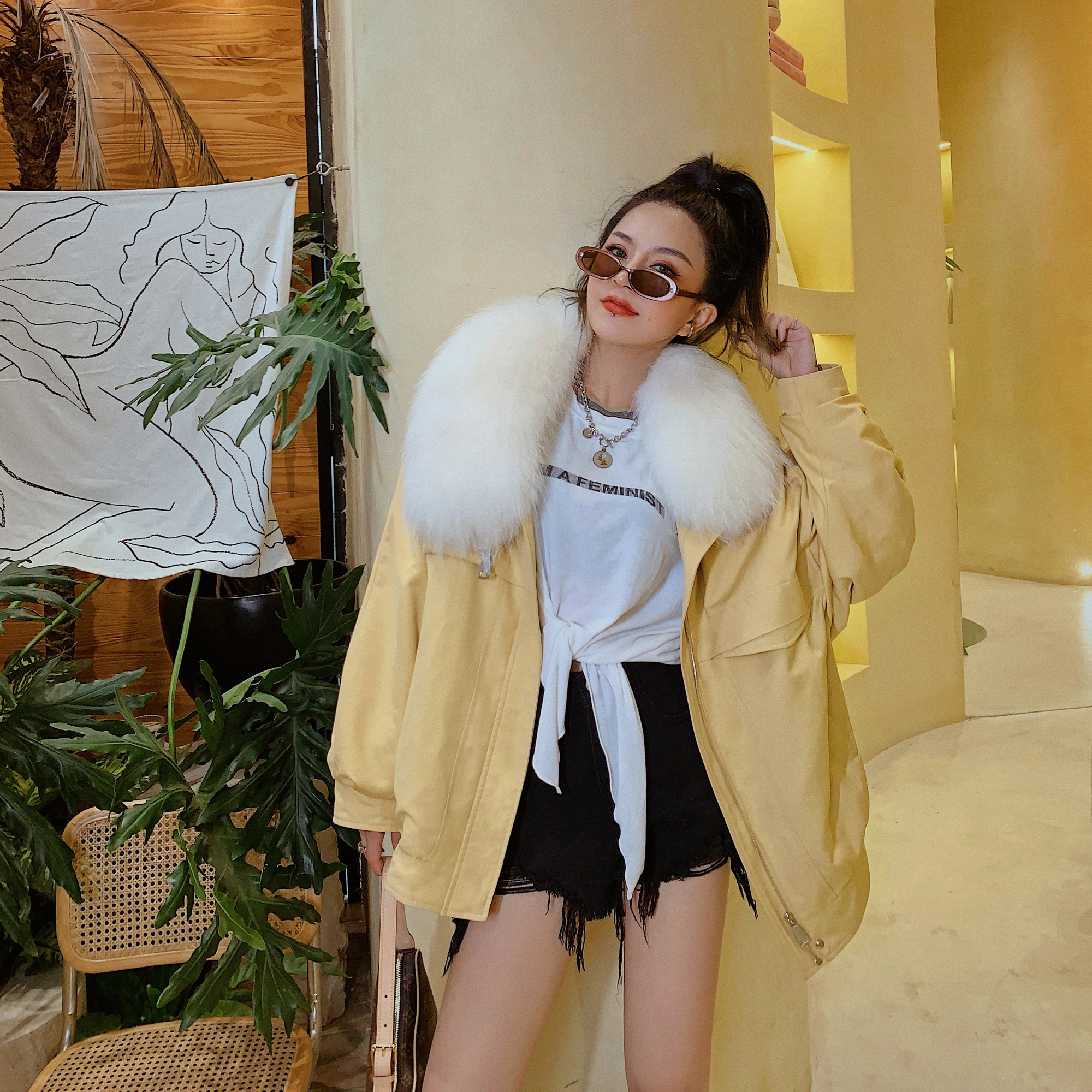 Real Rex Rabbit Fur Liner Parka Coat 2020 New Winter Jacket Women's Long Removable White Raccoon Fur Collar Korean Oversize