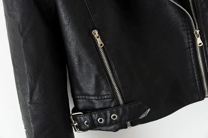 

2019 Winter new Women Slim short paragraph motorcycle jacket leather zipper coat top