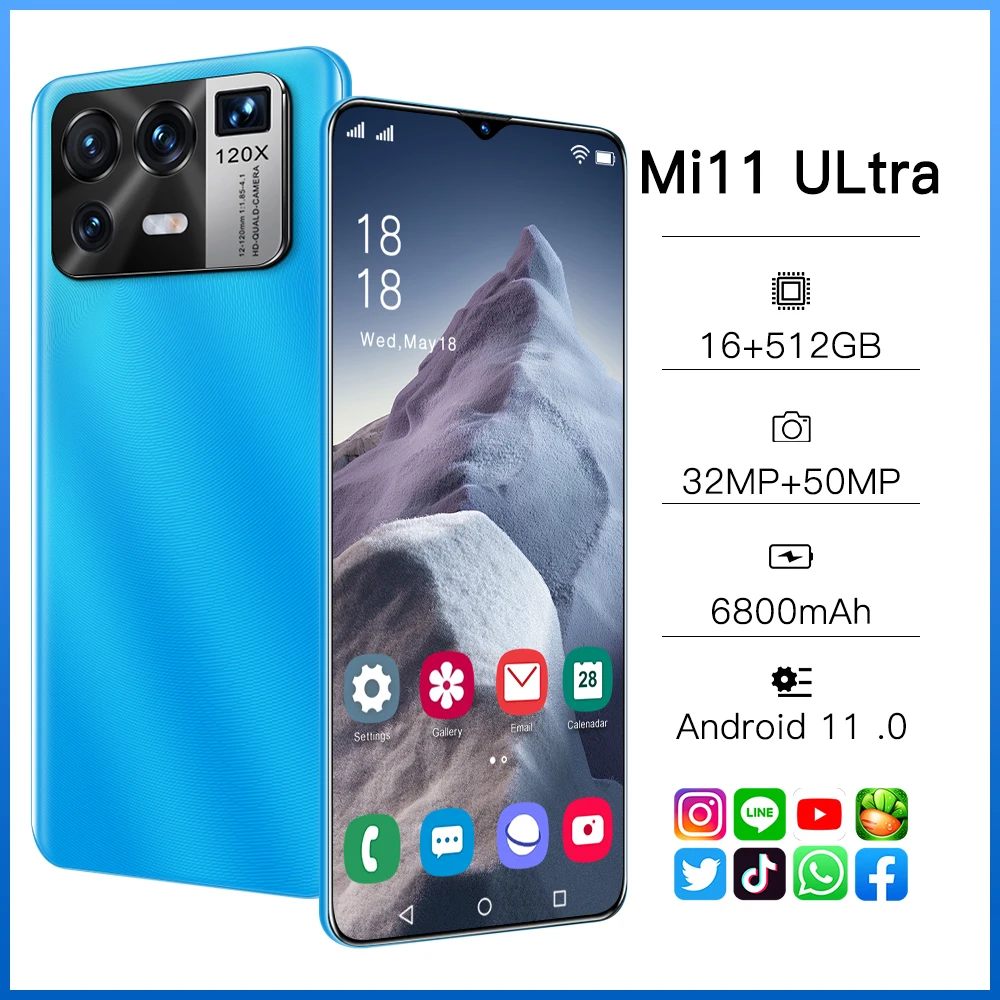 

Radmi Mi11 Ultra 6.7 Inch Global Version 4/5G Smartphone Full Screen 16+512GB Android 11.0 6800mAh 32+50MP Unlocked Mobile Phone