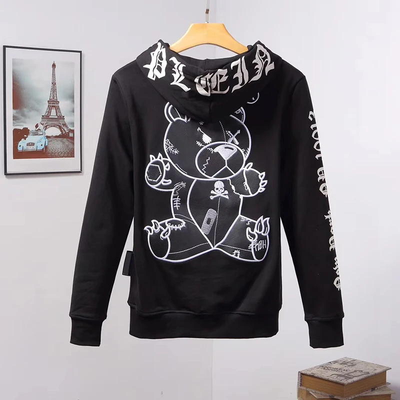 

2022 Sweatshirt men's bear embroidery cardigan 100% Cotton Black PP German fashion autumn winter Hooded Coat plein 1978