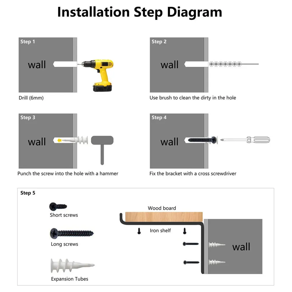 

2Pcs/Lot Metal Wall Shelf Brackets With Screws Expansion Tubes Retro Clapboard Support Stand For Bathroom Kitchen Storage Holder
