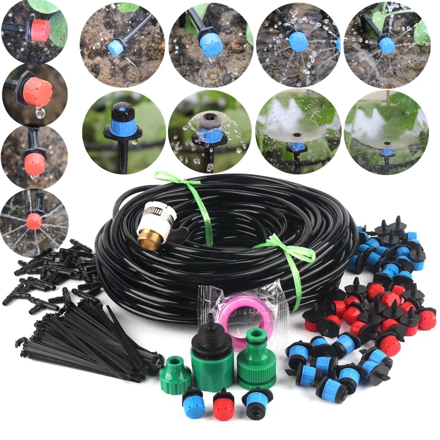 

50m~6m Drip Irrigation System DIY Garden Watering System Kit Gardening Micro Irrigation Kits 3Kinds Drippers Sprinklers