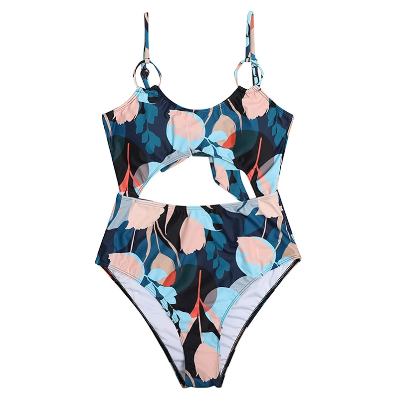 

Monokini Sexy Backless Pattern Hang Rope Swimsuit Set Women Triangle One Piece Bikinis Beach Swimwear 2021 New Bathing Suits