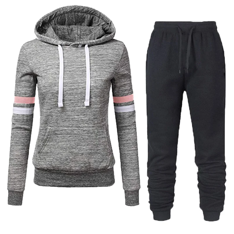 

2021 Women's Tracksuit Loose Fit 2 Piece Set Pullover+Pants Women Sport Suit Spring And Autumn Solid Pink/Black/Gray Sportswear