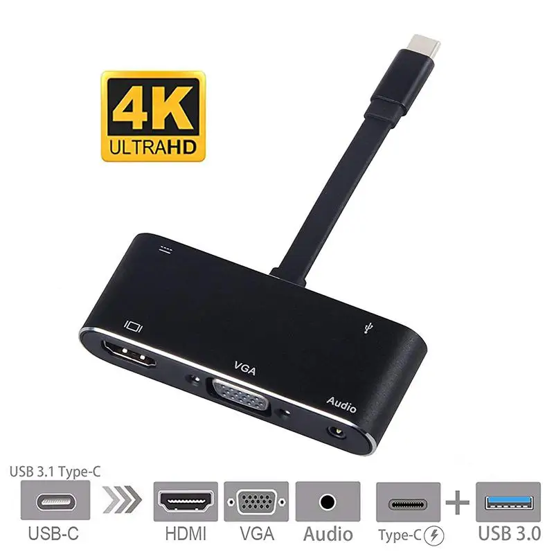 USB type c к hdmi vga 3 5 мм разъем AUX аудио USB3.0 с PD конвертер Кабель адаптер для Macbook samsung
