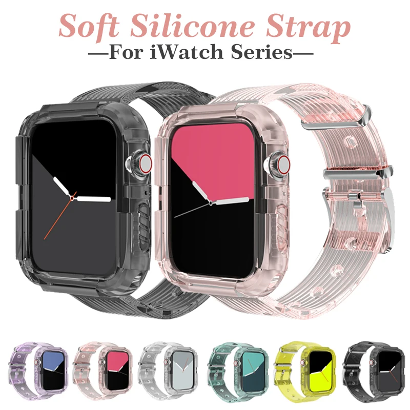 

Ремешок силиконовый для apple watch 5 4 42 мм 38 мм, спортивный прозрачный браслет для iwatch series 5 4 3/2/1, 44 мм 40 мм
