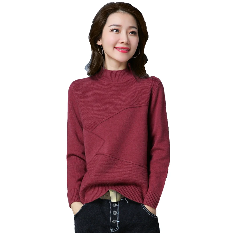 

2020 autumn and winter models half-high collar cashmere sweater women's short paragraph sweater simple loose knit shirt