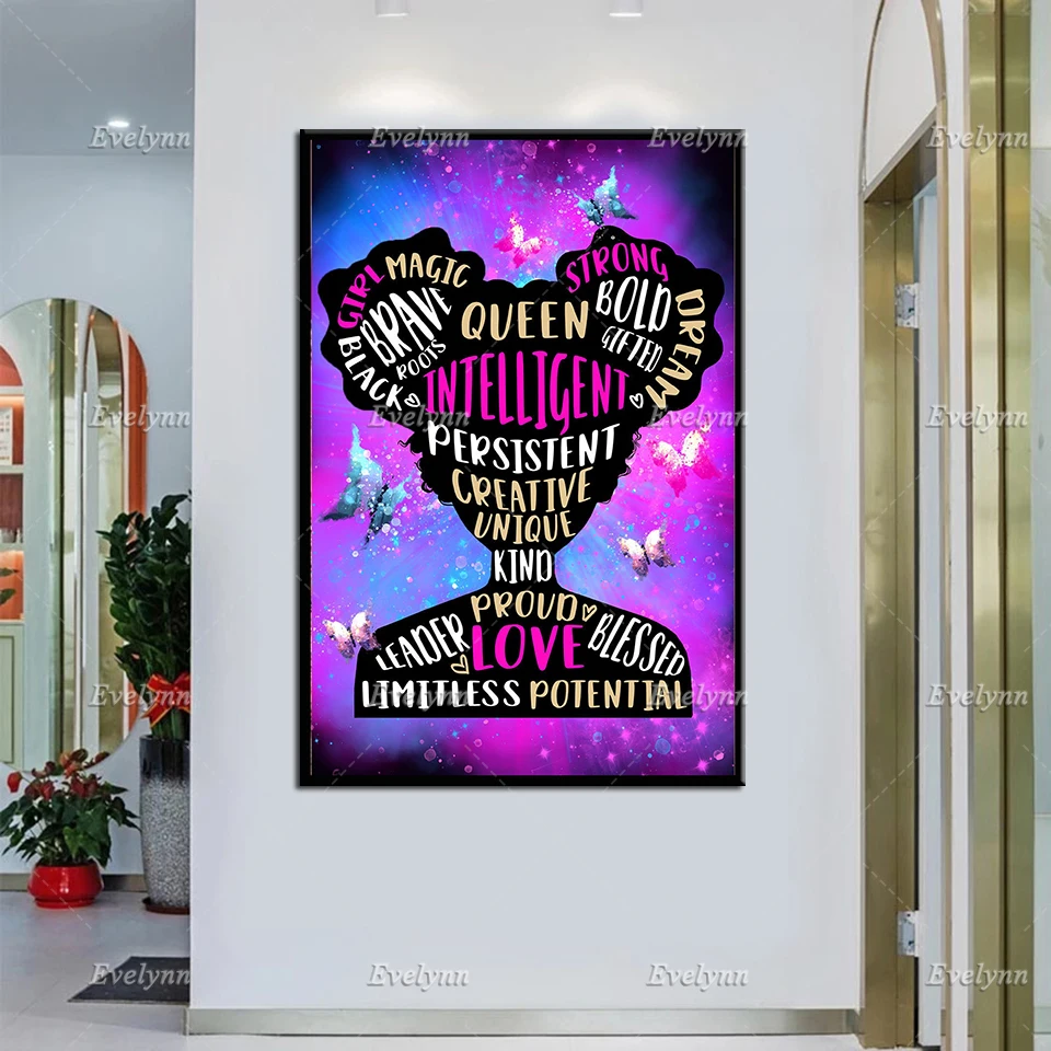 

Afro Girl Canvas Art, Afro Queen Poster Print, Purple Black Girl Art,Black Queen Wall Art,Teenager Black Girl Home Decor Gift