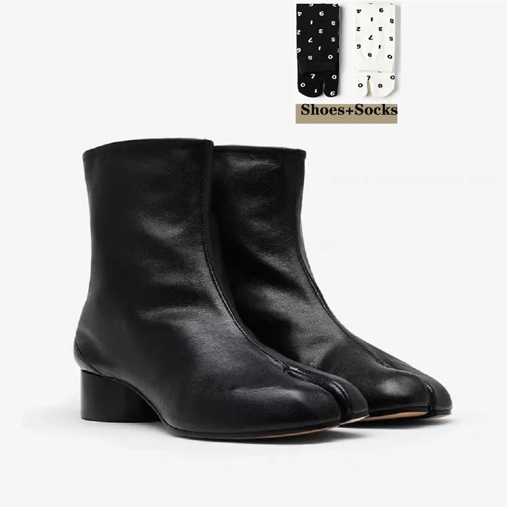 

Ботинки женские из натуральной кожи, с разрезом, на высоком массивном каблуке