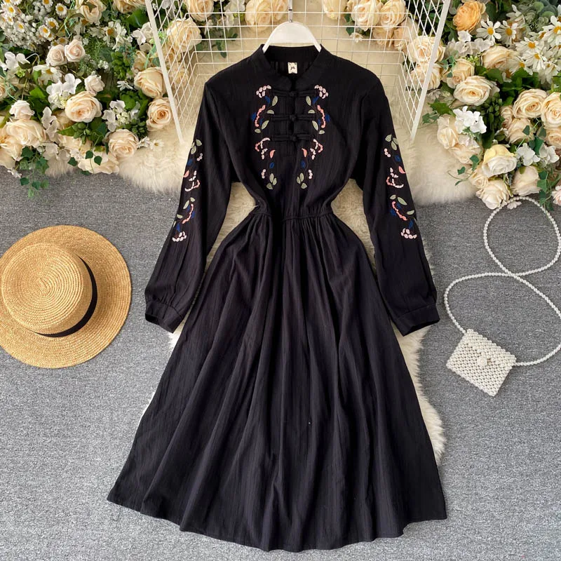 Женское винтажное платье СО СТОЯЩИМ ВОРОТНИКОМ SINGRAIN трапециевидной формы с