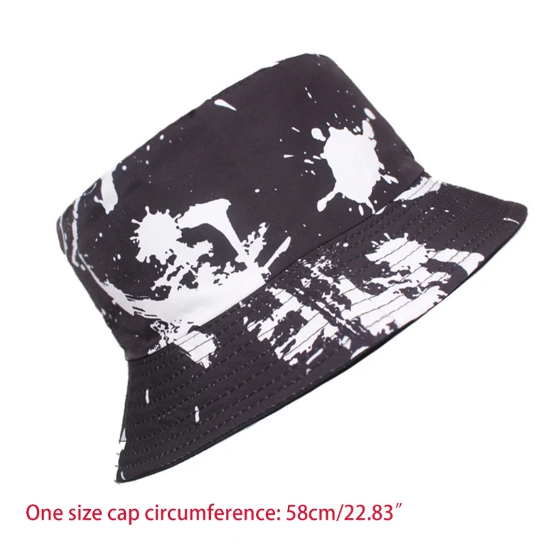 

Unisex Black Gray Graffiti Tie-Dye Print Bucket Hat Harajuku Hip Hop Wide Brim Sunscreen Reversible Panama Fisherman Cap
