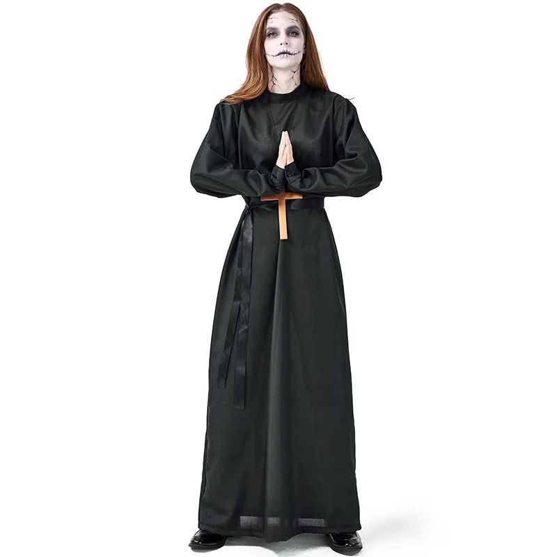 Umorden Adult Unisex Deluxe Scary The Nun Movie Costume for Men Women with Mask Cross Halloween Purim Party Costumes Fancy Dress |