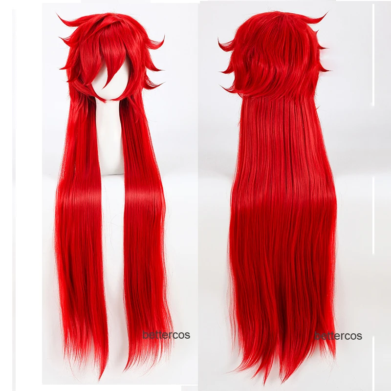 Kuroshitsuji Black Butler Grell Sutcliff Cosplay Wigs Red Long Straight Heat Resistant Synthetic Hair Wig + Wig Cap