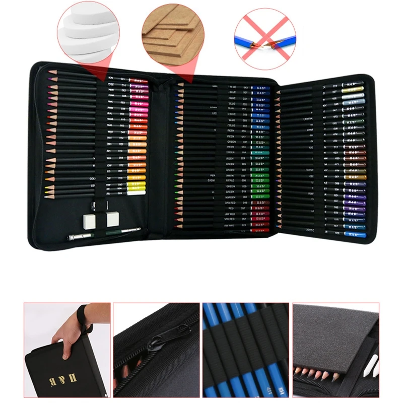 

75pcs Oil Colored Pencils Set Eraser Sharpener Kit Drawing Coloring Art Supplies K3KB