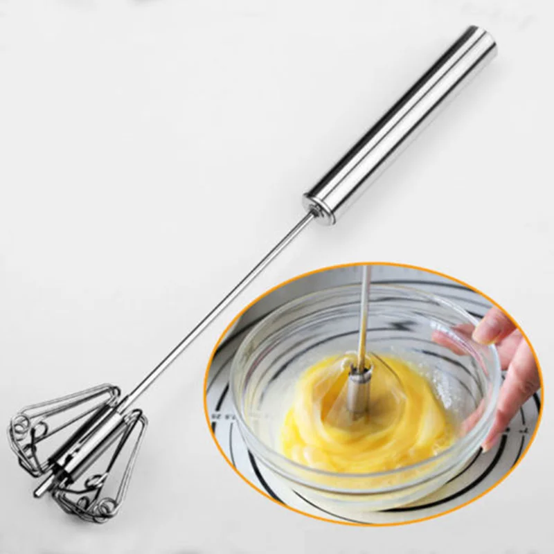 

10 Inch Manual Self Turning Stainless Steel Miracle Push Whisk Mixer Egg Beaters Cooking Kitchen Tools Gadgets Accessories