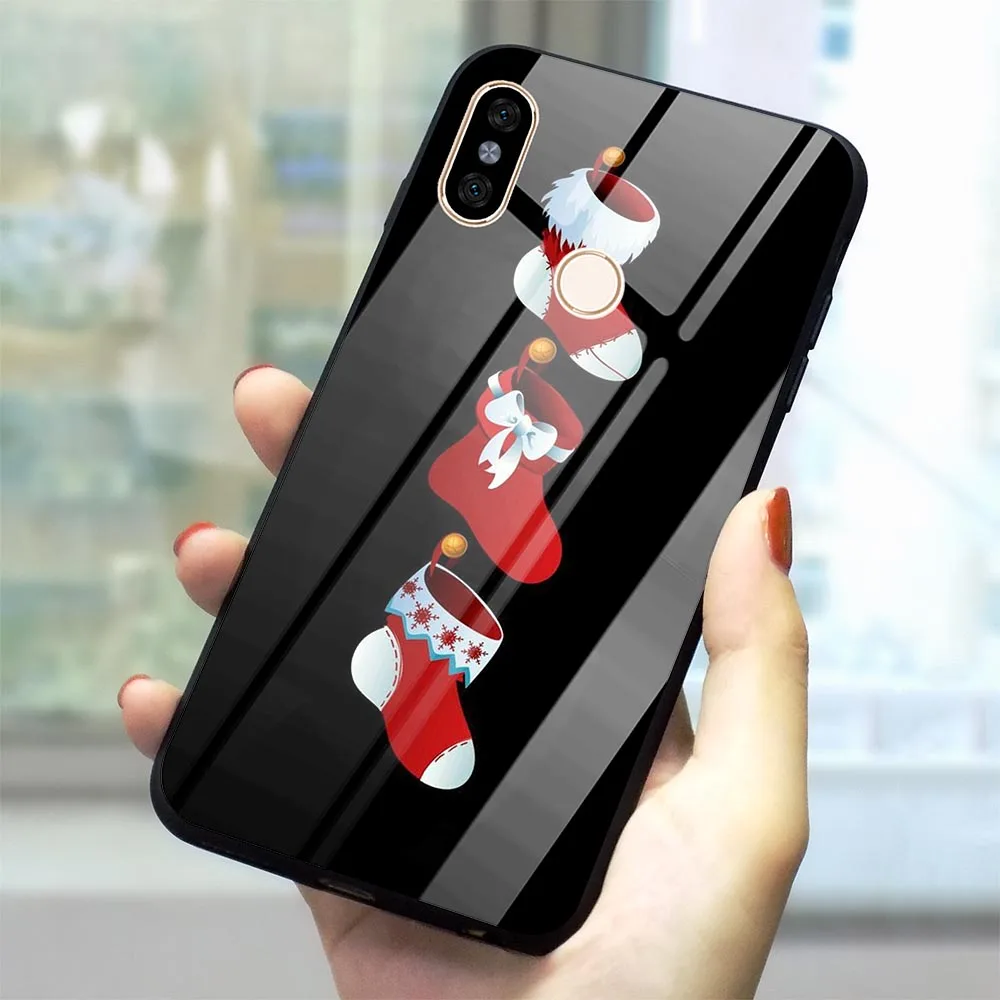 Новогодний чехол для телефона Xiao mi Pocophone F1 Note 5 6 7 Pro Red mi 4X 6A mi A1 A2 8 Lite 9 из закаленного стекла