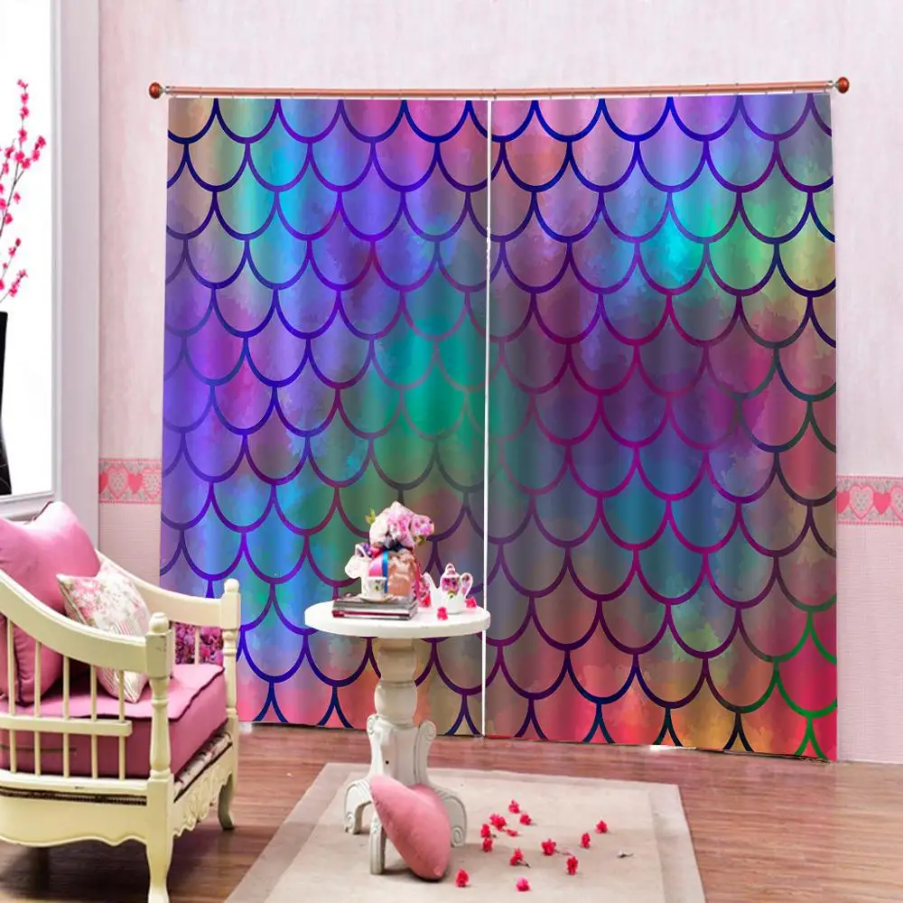 Занавеска на окна с синими бликами геометрическими узорами Фотопечать для отеля