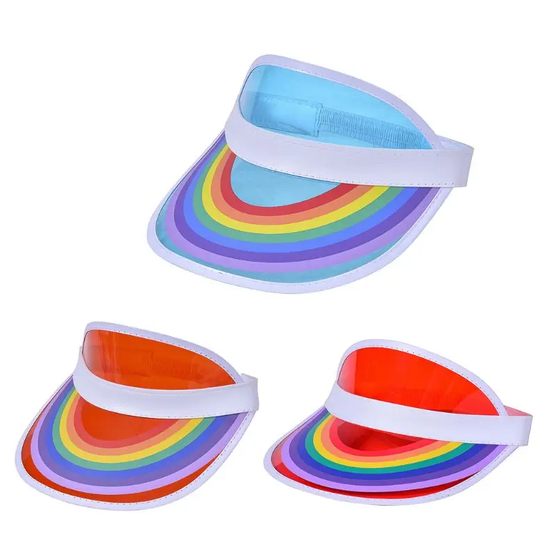 

Unisex Transparent Candy Color Empty Top Baseball Cap Rainbow Bridge Printed Sunscreen UV Protection Sport Sun Visor Hat