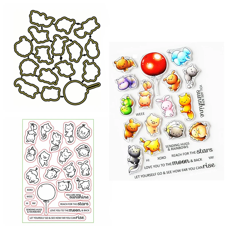 

Cut Animals balloon Stamps And Dies Set Clear Stamp and Cutting Dies for DIY Scrapbooking Paper Cards Craft 2020 New