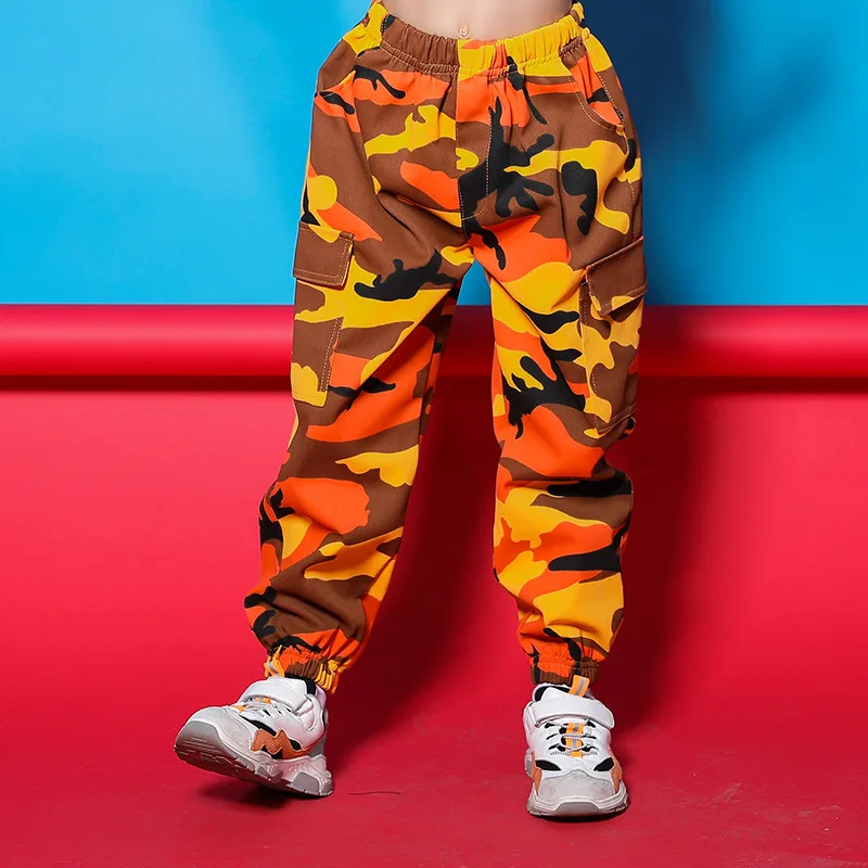 camouflage pants Детская одежда в стиле хип-хоп черный топ, укороченный жилет камуфляжные повседневные штаны для бега для девочек, костюмы для джазовых танцев, одежда для бальных танцев - Цвет: camouflage pants