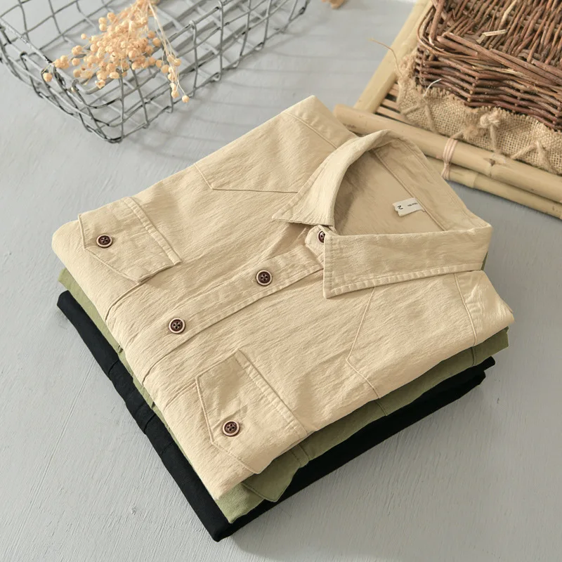 Мужская хлопковая рубашка с длинным рукавом двумя карманами |