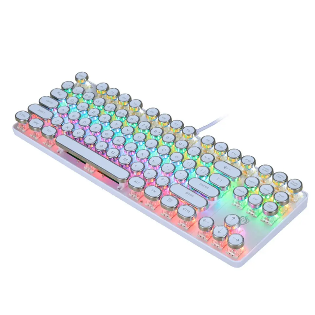 

Punk Mechanical Keyboard USB Wired Round Retro Keycap Gaming Metal Keyboards 87 Keys Computer PC Keypad