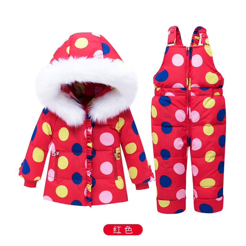 Fashion Winter Baby Girls Clothing Set Warm Children Duck Down Jackets Dot girl Snowsuit Ski suit Kids Outerwear Coat+Pants | Мать и