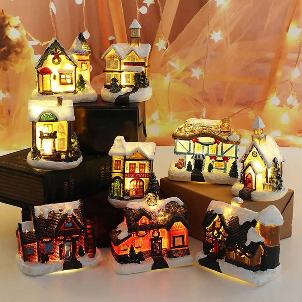 

Brightness LED Light Up Small Village House Scene Christmas Decor Ornament Xmas Scene Snow Landscape House Village Building Set