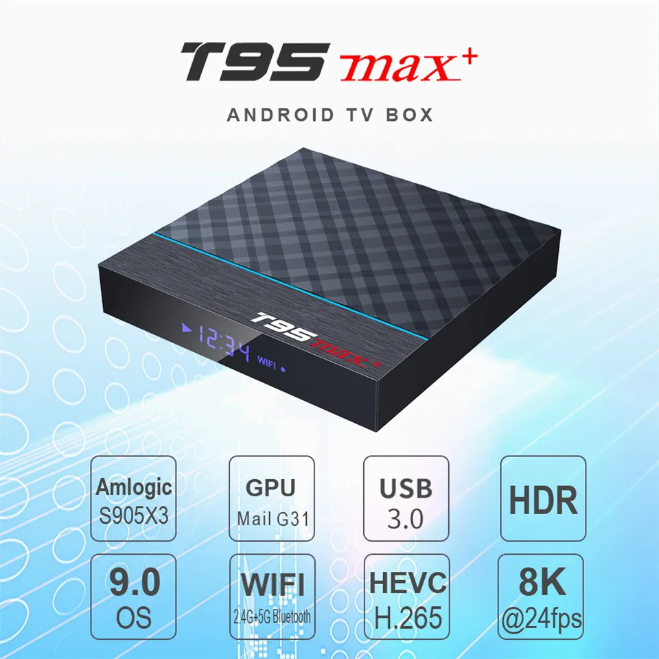 T95 MAX PLUS Amlogic S905X3 Смарт ТВ коробка Android 9 0 4 Гб Оперативная память 32GB/64GB Встроенная 2 4G