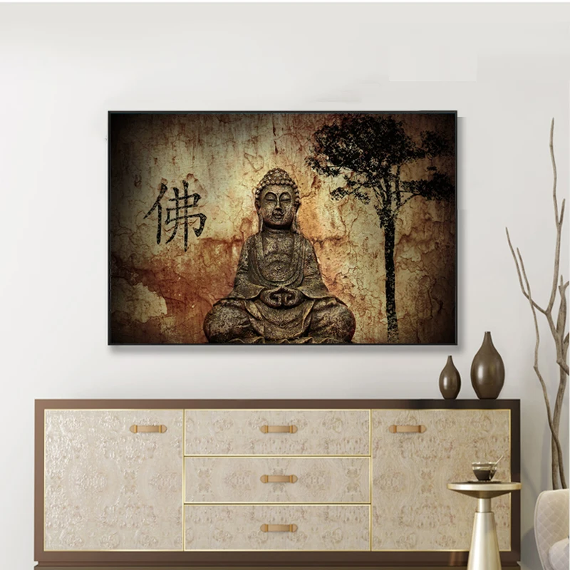 Винтажная картина будды в китайском стиле рисунок на холсте картины для гостиной