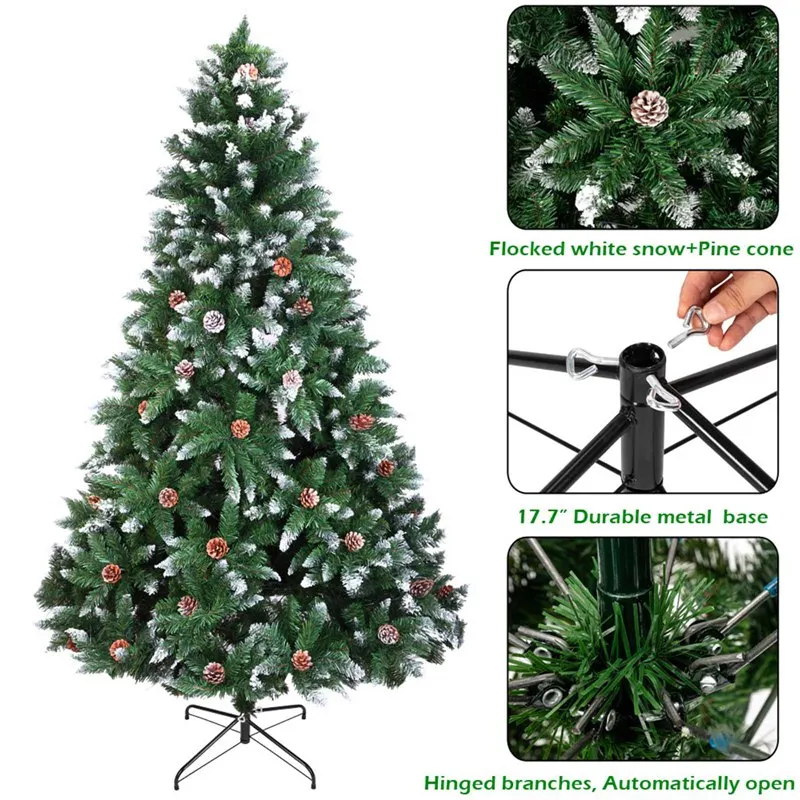 

Christmas Tree 6FT 920 Branches Flocking Spray White Tree Plus Pine Cone (96 x 26 x 28)cm Christmas Decoration