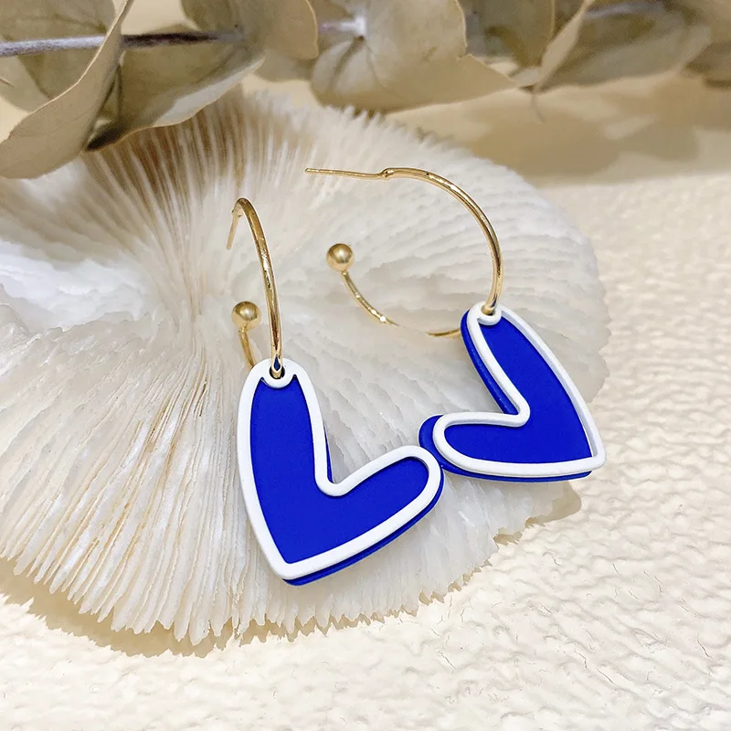 

Niche design sense blue love earrings wild simple earrings female temperament retro ear jewelry