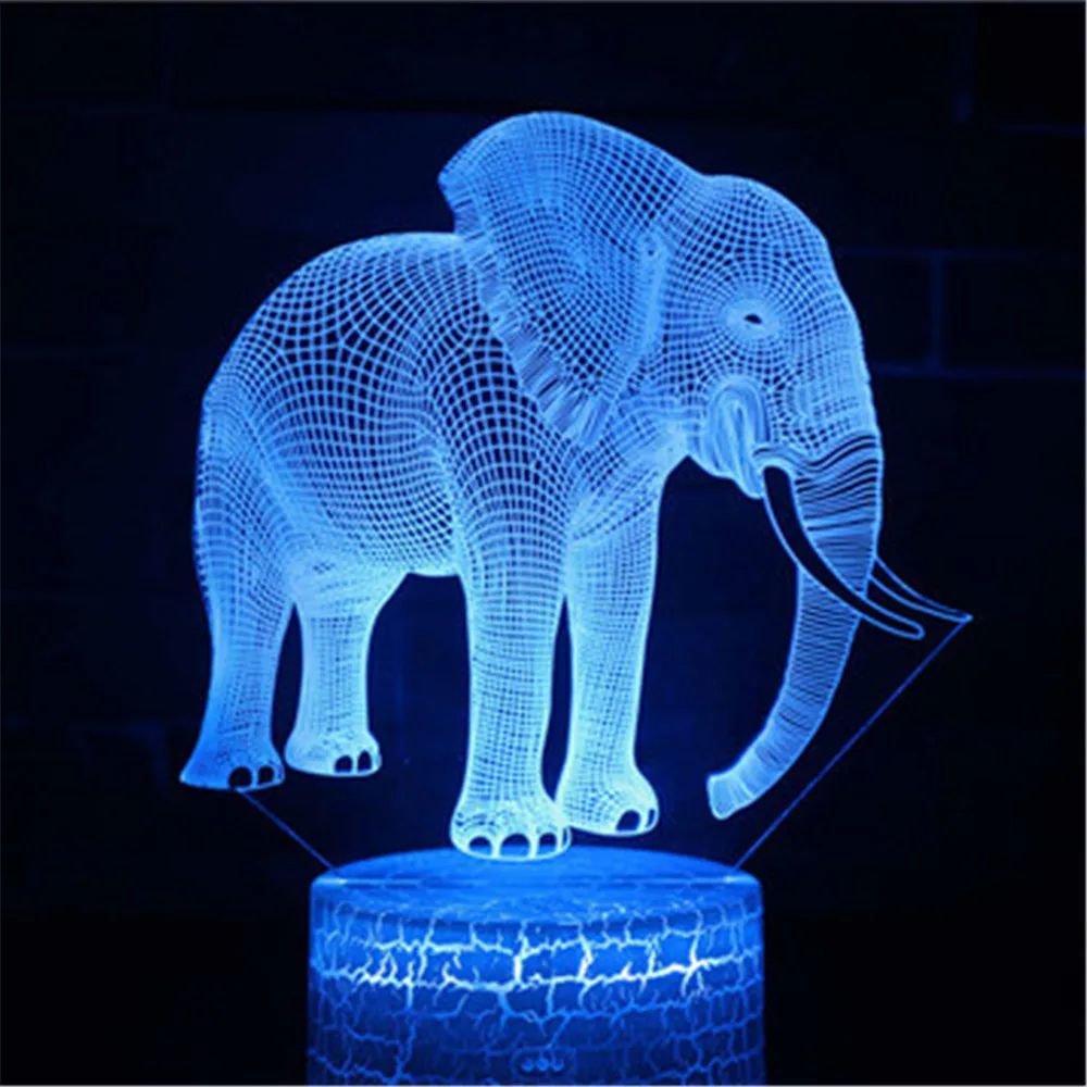 3D Night Light for Kids Elephant Led Illusion Lamp Desk Lights Children Gifts Toys 7 Colors Changing with Touch Remote Control | Лампы и