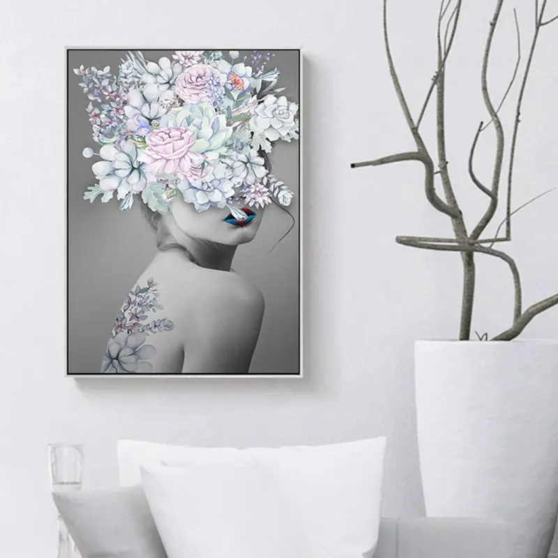 

Abstract Floral Woman Wall Art Canvas Painting Poster Pop Art Wall Art Cuadros for Living Room Bedroom Home Decoration