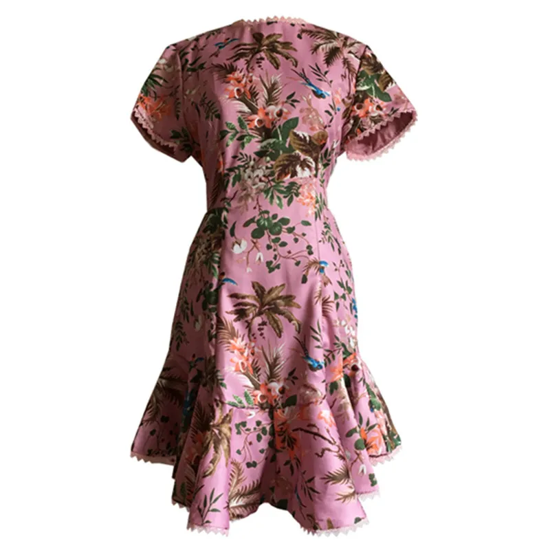 Женское летнее Хлопковое платье с круглым вырезом коротким рукавом и цветочным