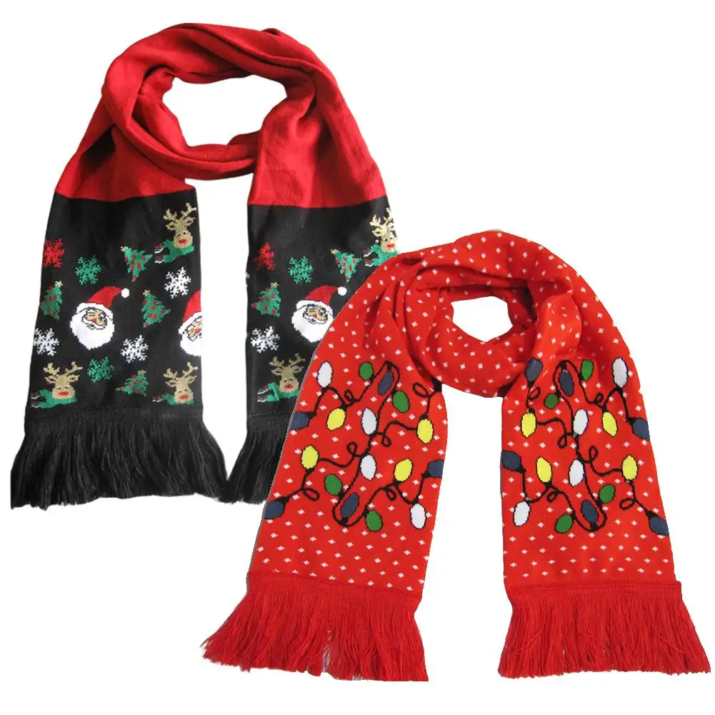 Новый светящийся шарф теплый вязаный с кисточками для Рождественского украшения