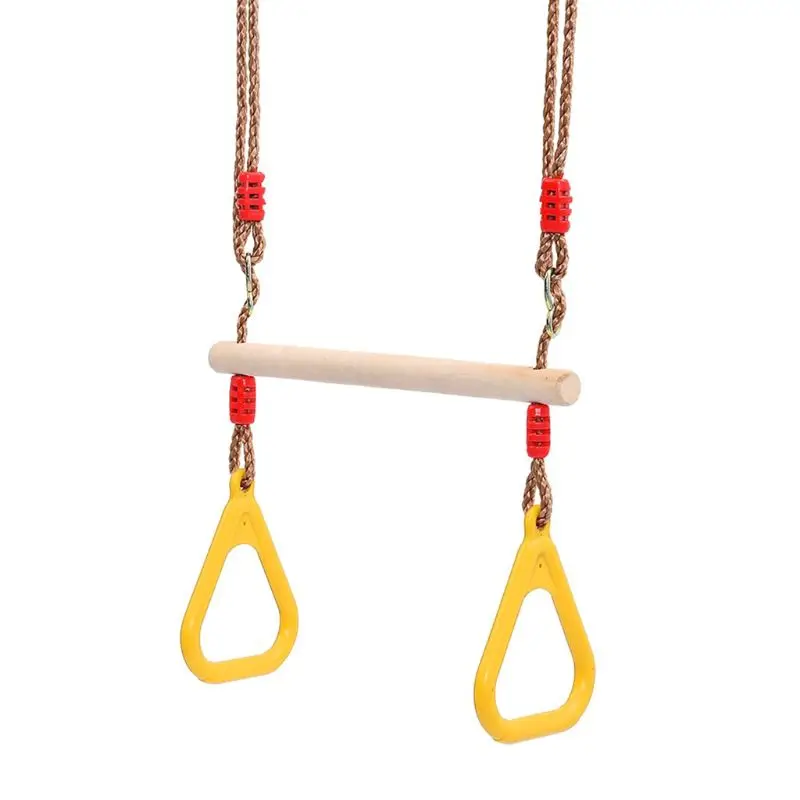 

Kids Adult Indoor Outdoor Wooden Trapeze Swing Bar with Plastic Rings for Children Sport Birthday Gift