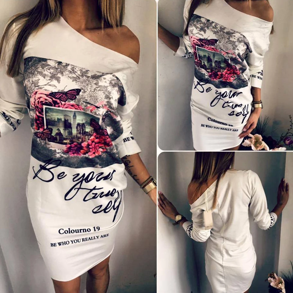 Плюс Сайз Очень Большой Мультфильм Принт 5XL Женщина Платья На Одно Плечо