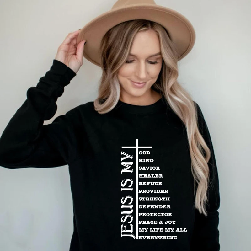 

Jesus Is My God Sweatshirt Catholic Women Long Sleeve Christian Faith Bible Pullover Streetwear
