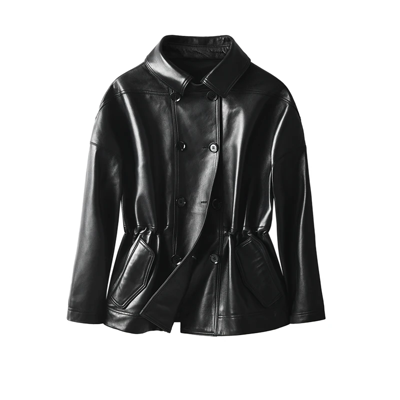 SHUCHAN  Genuine Leather Jacket  Sheepskin  Spring/Autumn  England Style  Double Breasted Leather Sheepskin Leather Jacket