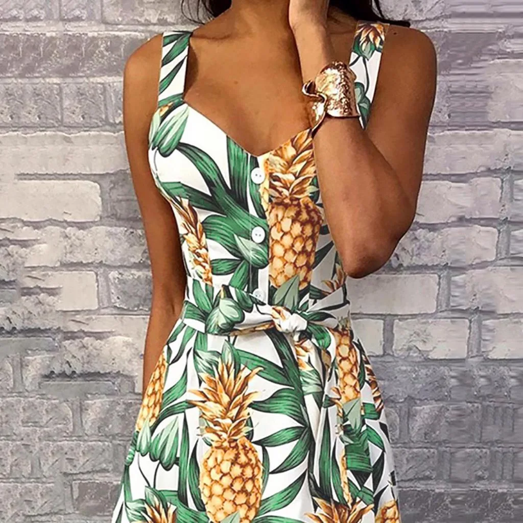 

Summer Dress Ladies New Sexy Pineapple Print Dress Casual Wild Temperament Commuter Dress Ladies Streetwear Beachwear