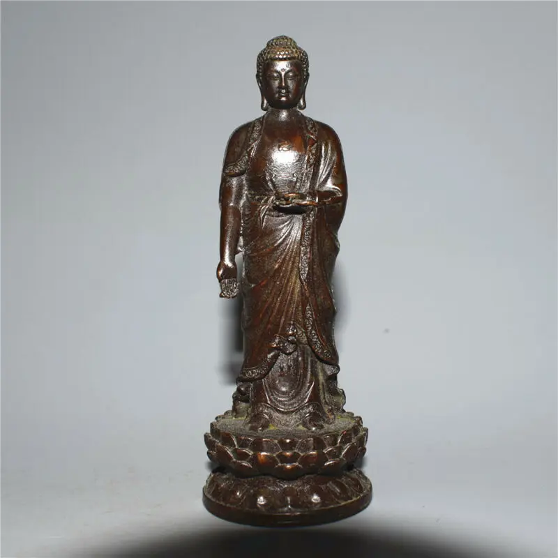 

Китайская античная бронза Sakyamuni статуя стоящего Будды, коллекционные украшения династии Мин, статуи и скульптуры для домашнего декора