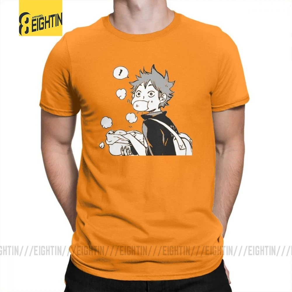 Футболки Haikyuu Хината едят сенпай свиные булочки большой размер короткий рукав комиксы футболки Одежда мужская хлопок футболка большой - Цвет: Оранжевый